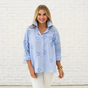 Abby Swing Blue Stripe Heart Top - ONE SIZE