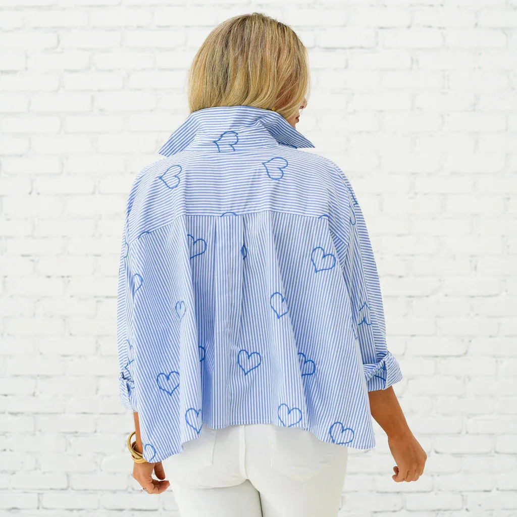 Abby Swing Blue Stripe Heart Top - ONE SIZE