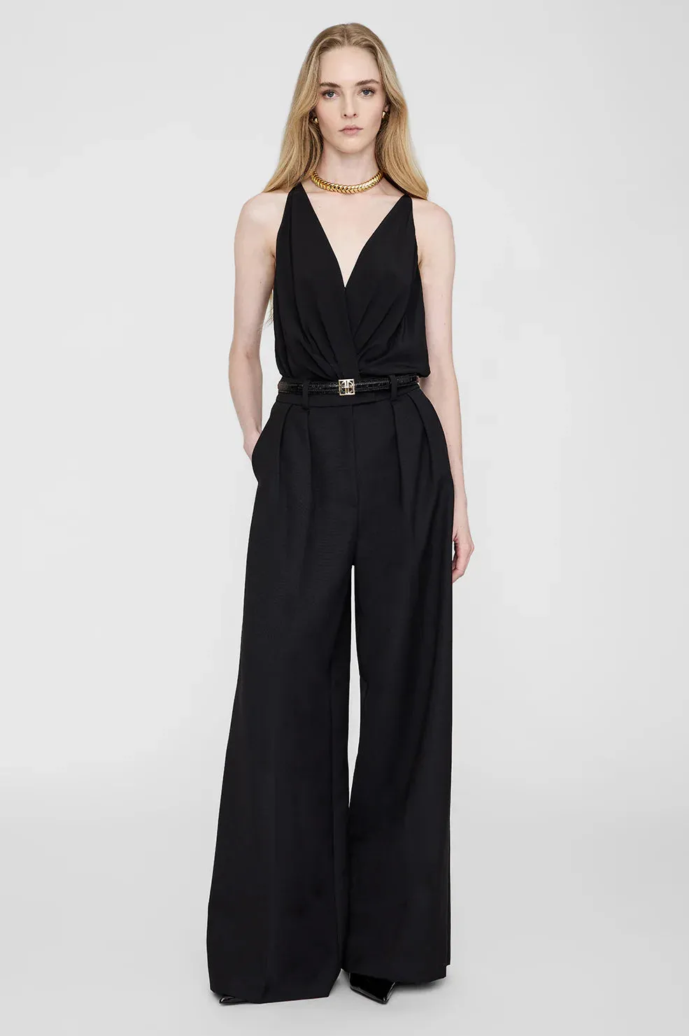 Anine Bing Monogram Belt in Black Embossed