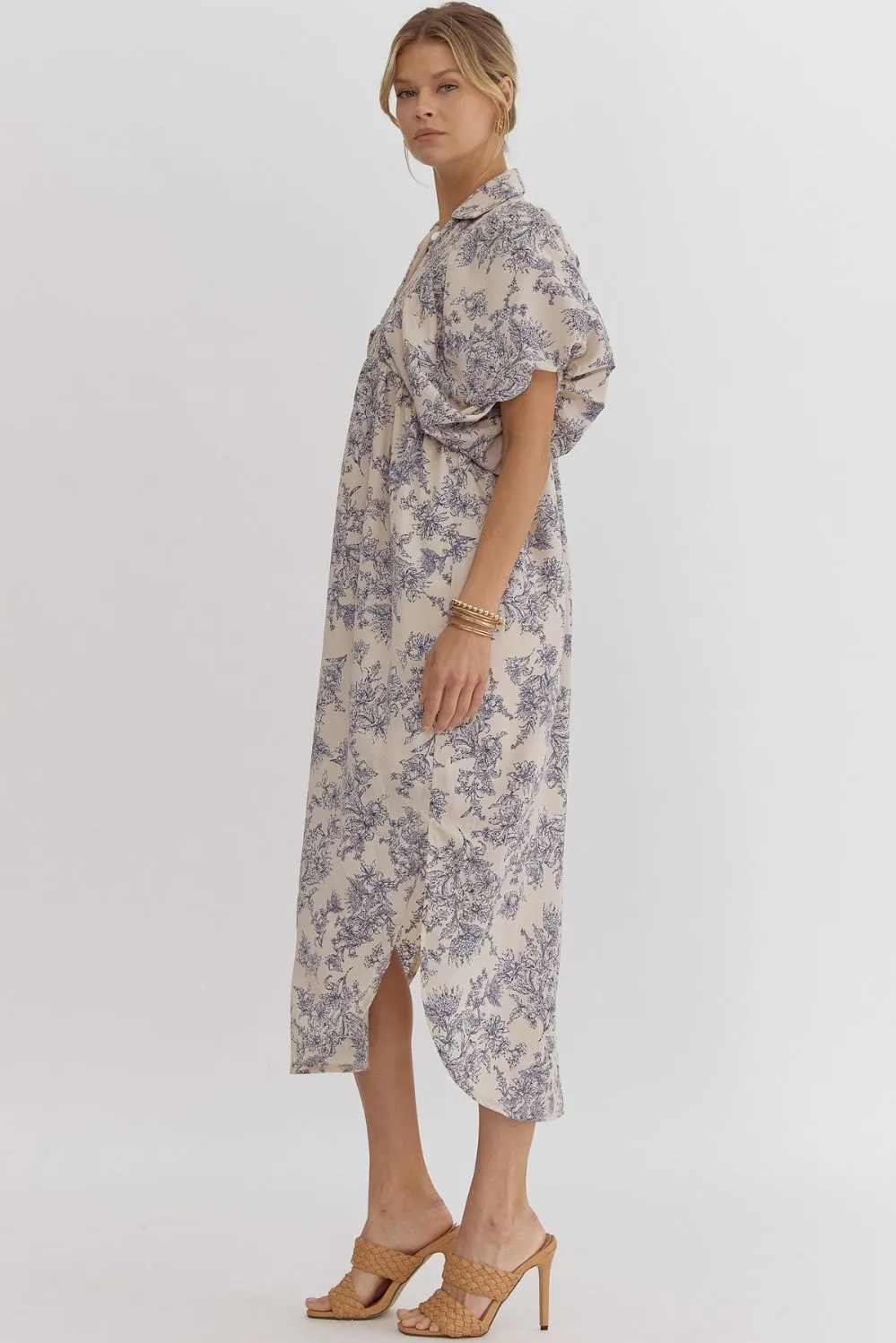 Aurelia Cream & Blue Floral Midi Dress