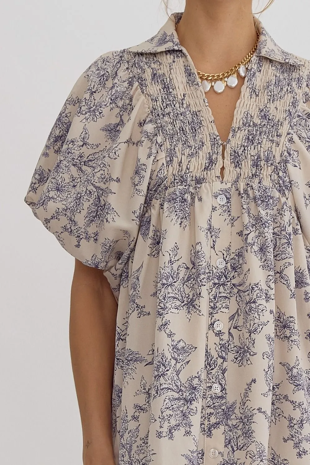 Aurelia Cream & Blue Floral Midi Dress