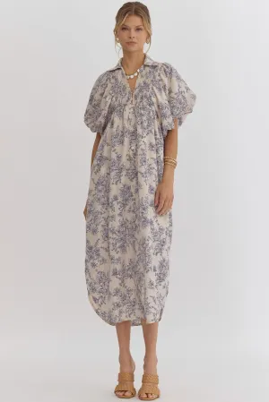 Aurelia Cream & Blue Floral Midi Dress
