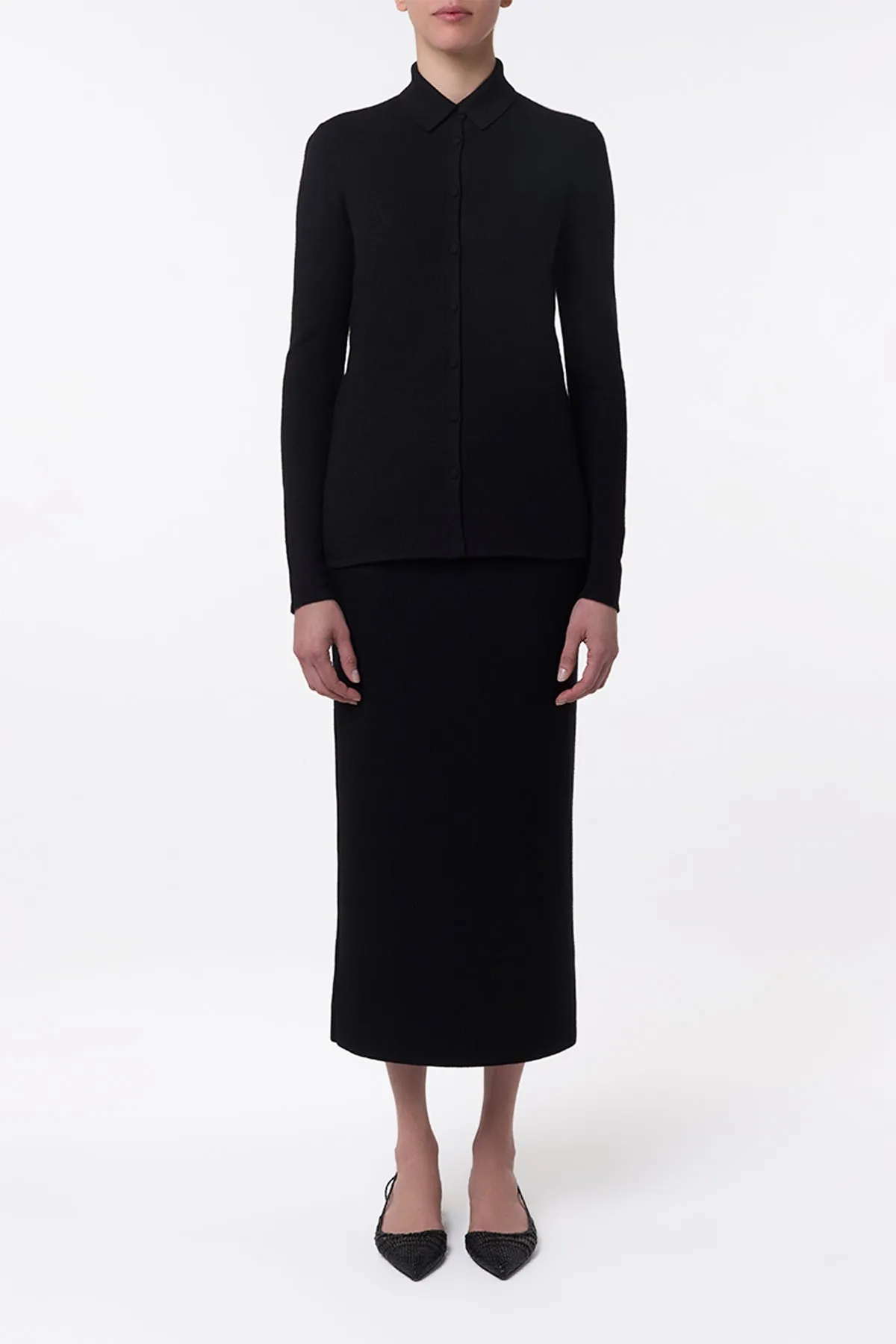 Circe Knit Maxi Skirt in Black Merino Wool Cashmere