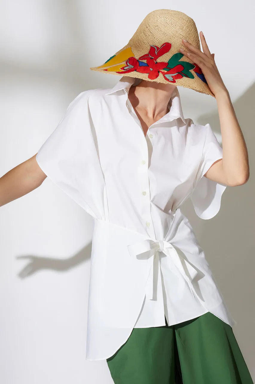 Cotton Poplin Kimono Wrap Shirt