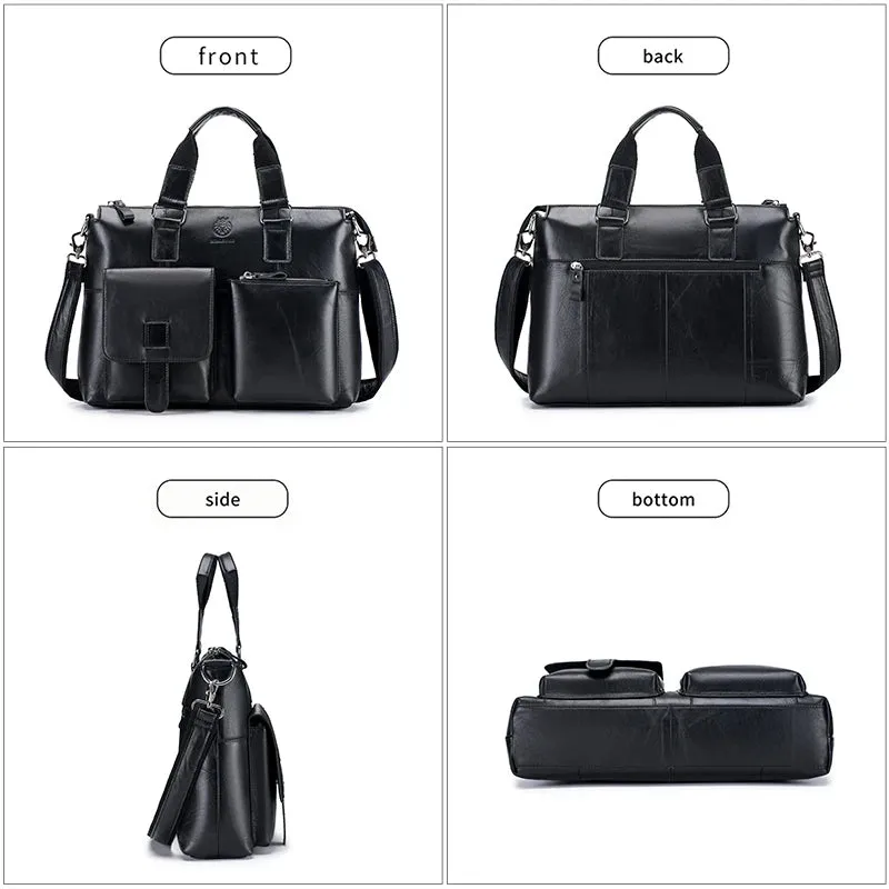 Genuine Leather Briefcase Bag For 15.6 Inch Laptop Computer Bag Cowskin Handbag For Men