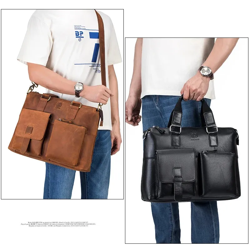 Genuine Leather Briefcase Bag For 15.6 Inch Laptop Computer Bag Cowskin Handbag For Men