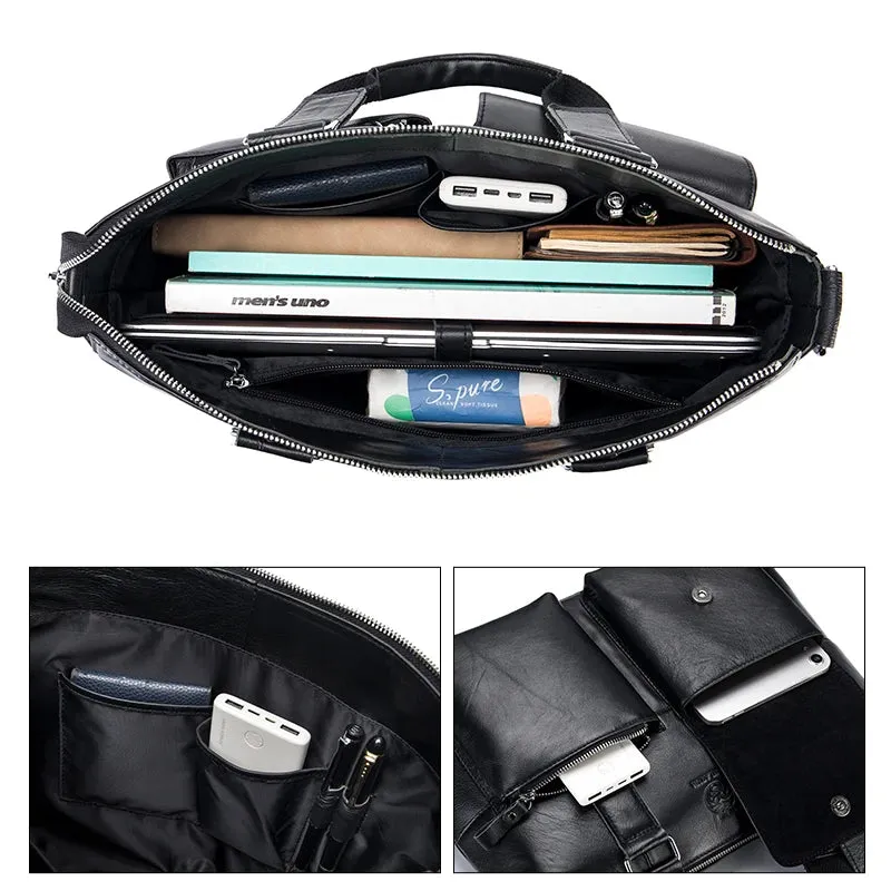 Genuine Leather Briefcase Bag For 15.6 Inch Laptop Computer Bag Cowskin Handbag For Men