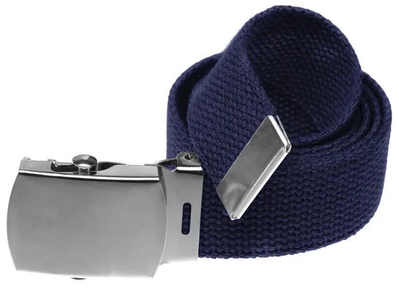 MILITARY HEAVY GRADE NAVY BLUE WEB BELT SILVER NICKLE PLATED BUCKLE U.S.A MADE