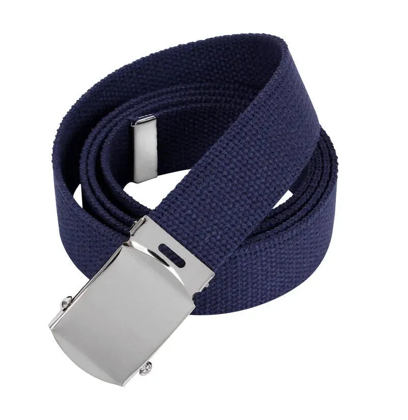 MILITARY HEAVY GRADE NAVY BLUE WEB BELT SILVER NICKLE PLATED BUCKLE U.S.A MADE