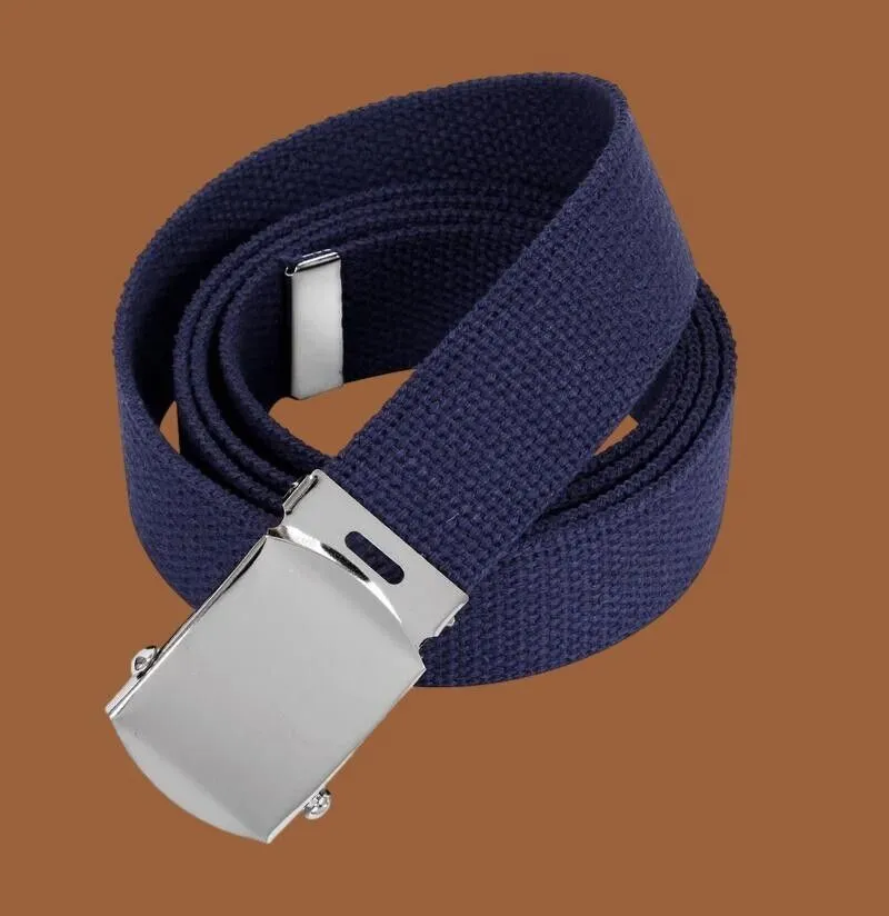 MILITARY HEAVY GRADE NAVY BLUE WEB BELT SILVER NICKLE PLATED BUCKLE U.S.A MADE