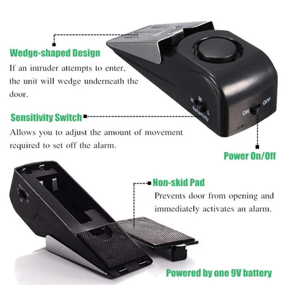 Security protection 125dB super loud anti-theft alarm system, household wedge-shaped door stopper, emergency alarm device