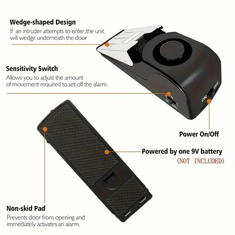 Security protection 125dB super loud anti-theft alarm system, household wedge-shaped door stopper, emergency alarm device