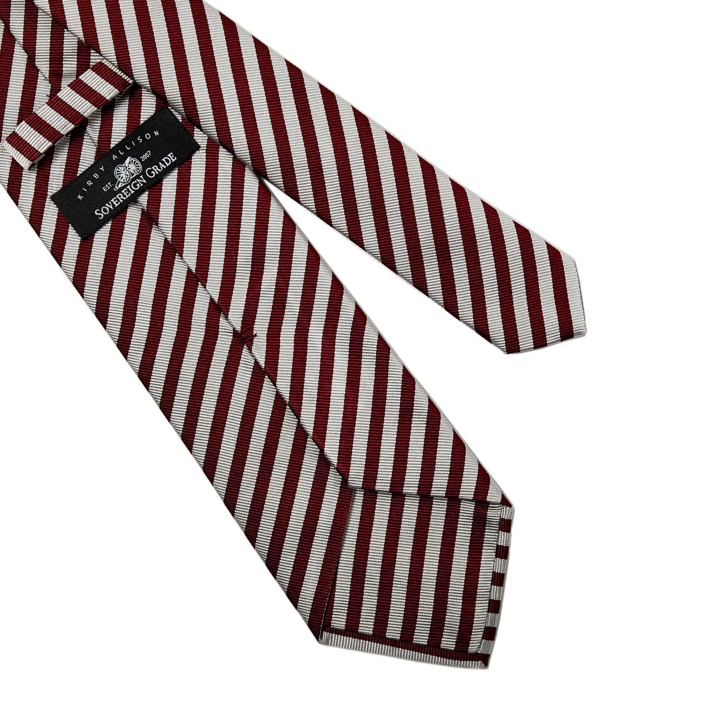 Sovereign Grade Burgundy and Silver London Stripe Silk Tie