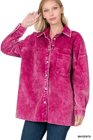 Zenana Oversized Premium Vintage Washed Corduroy Shacket